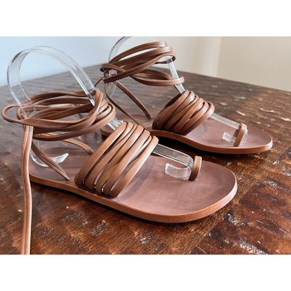 Beek Chickadee Leather Ankle Wrap Sandals Brown Cognac Size 6 - Picture 2 of 12
